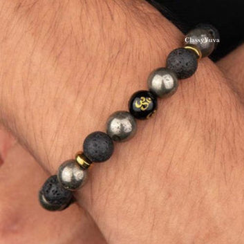Pyrite, Onyx Om, and Lava Trio Bracelet