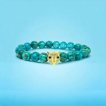 Limited Edition: Feroza Bracelet with Gold-Plated CZ Leopard