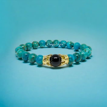 Royal Feroza Bracelet with Crown and Black Obsidian Elegance