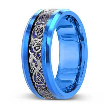 The Metallic Blue Celtic Pattern Stainless Steel Ring