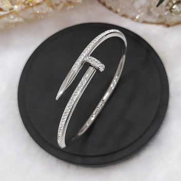 Stainless Steel Anti Tarnish AD Studded Continuous Nail Hinged Bracelet