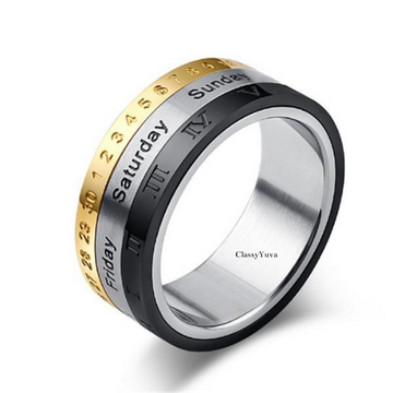 Men's Stainless Steel Calendar Time Rotating Ring