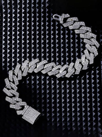 luxury mens hip hop silver Link white  Diamond Bracelet