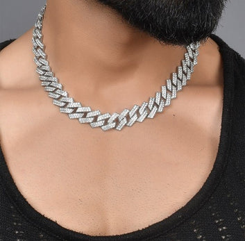Hip Hop Rhinestone Cuban Chain For men/Boys | Cubic Zirconia Silver Plated Chain