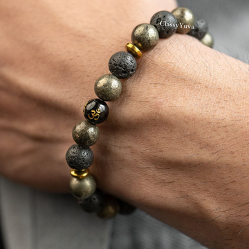Pyrite, Onyx Om, and Lava Trio Bracelet