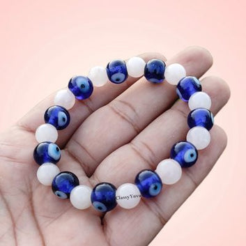 Love and Protection Rose Quartz Evil Eye Bracelet for Women/Girls