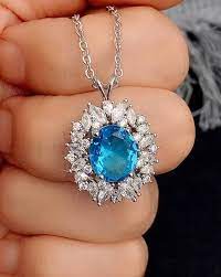 Premium Blue CZ Crystal Pendant Necklace