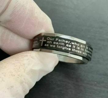 Men’s Stylish Black Cross Ring in Silver Finish