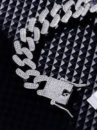 Men's White Diamond Encrusted Silver Link Bracelet