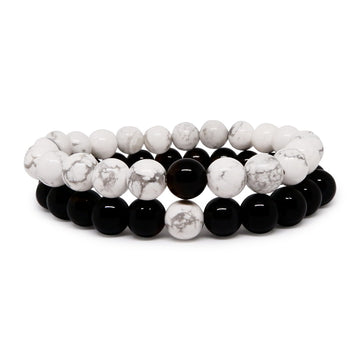 Howlite & Black Agate Couple Bracelet