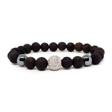 Lava Stone Bracelet with Hematite & CZ Ball