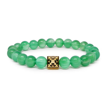 Confidence Prosperity Balance Green Agate Bracelet with CZ Ball/Pyramid