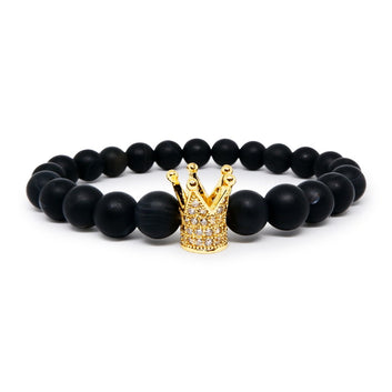 Royal Matte Black Agate Bracelet with 22k Gold Plated CZ Charm