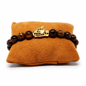 Tiger Eye Bracelet with 22k Gold Plated Jaguar Head