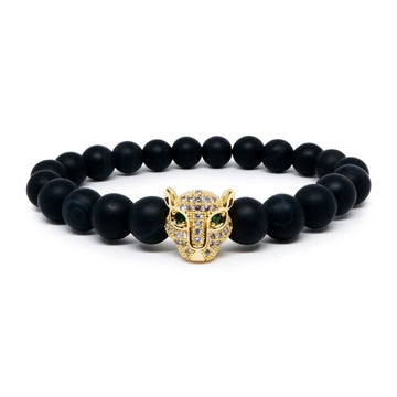 Royal Matte Black Agate Bracelet with 22k Gold Plated CZ Charm