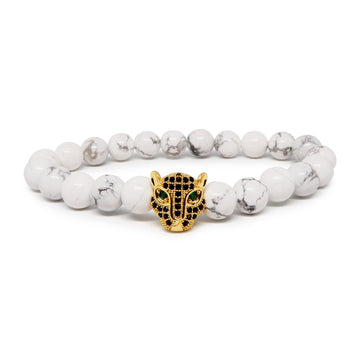 Royal Howlite Bracelet with 22k Gold Plated CZ Leopard Head