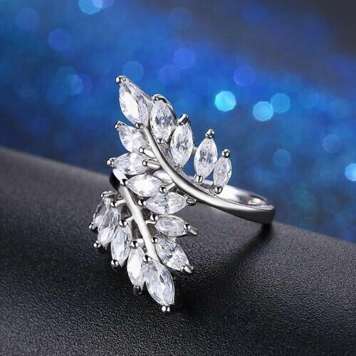 Elegant Crystal Platinum Plated Tree Leaf Ring For Girls/Women