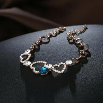 Charming American Diamond Heart Design Rose Gold Plated Bracelet for Girls/Women