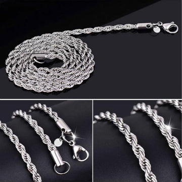 Italian Stainless Steel Platinum Plated Rope Chain for Men
