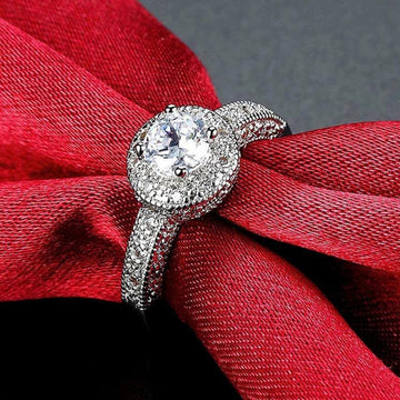 Round Halo Platinum Plated Austrian Crystal Ring
