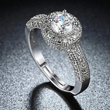 Round Halo Platinum Plated Austrian Crystal Ring