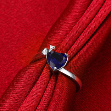 Blue Crystal Cute lovey-dovey Platinum Plated Ring