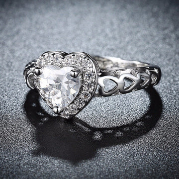 Austrian Crystal Heart Shape Platinum Plated CZ Ring