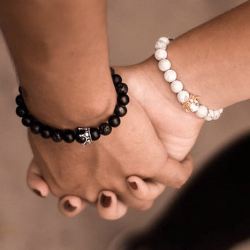 Lava Howlite Couple Bracelet with CZ Crown