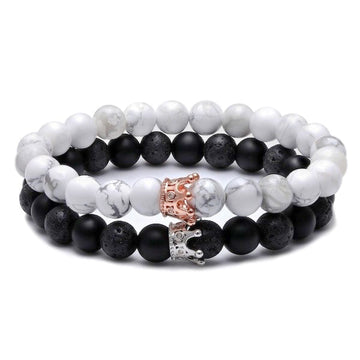 Lava Howlite Couple Bracelet with CZ Crown