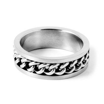 Silver Tone Stainless Steel  Rotating Chain Ring