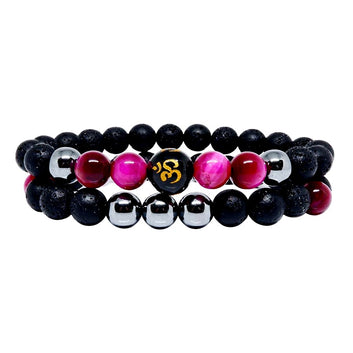 Strength Bracelet Lava Stone Paired with Onyx Om Engraved