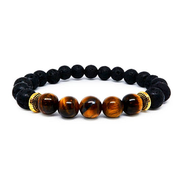 Tiger Eye Bracelet with Lava Stone