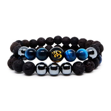 Strength Bracelet Lava Stone Paired with Onyx Om Engraved