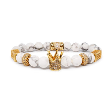 Royal Howlite Bracelet with CZ Crown & Charms
