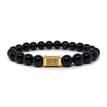 Royal Black Agate Bracelet with CZ Charm