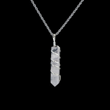 Unconditional love that opens the heart chakra Rose Quartz Pencil Shape Pendant with Stainless Steel Chain