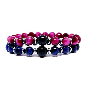 Improve Your Relationship Bond Pink And Blue Tiger Eye Couple Bracelet