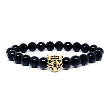 Success Bracelet with Black Agate & 22k Gold Plated CZ Charm