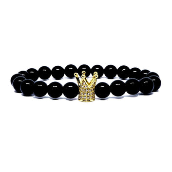 Success Bracelet with Black Agate & 22k Gold Plated CZ Charm