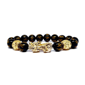 Pixiu Onyx Om Engraved Wealth Bracelet