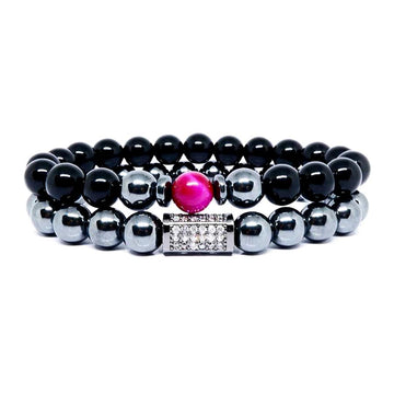 Peace & Passion Hematite Agate Bracelet with CZ Cuboid
