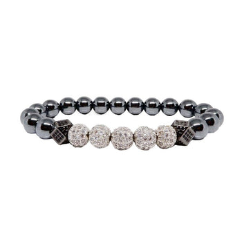 Royal Hematite Bracelet with Platinum Plated CZ Charms