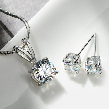 Platinum Plated White Crystal Pendant necklace set for Girls/Women