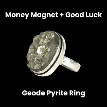 Oval Geode Pyrite Ring in German Silver Frame A Natural and Elegant Accessory