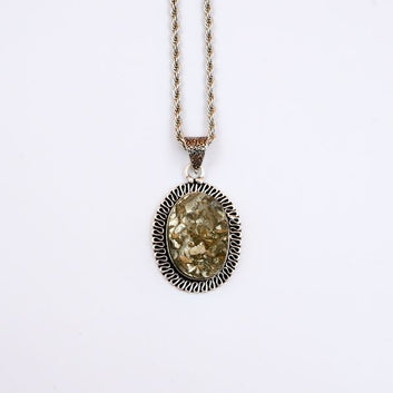 Pyrite Oval Pendant with Stainless Steel Chain