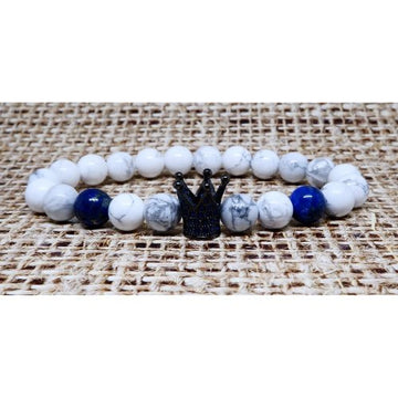 Enlightenment Bracelet with Howlite Lapis Lazuli and Blue CZ Crown