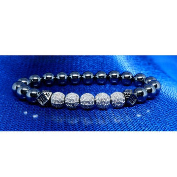Royal Hematite Bracelet with Platinum Plated CZ Charms