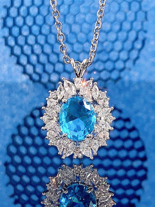 Premium Blue CZ Crystal Pendant Necklace
