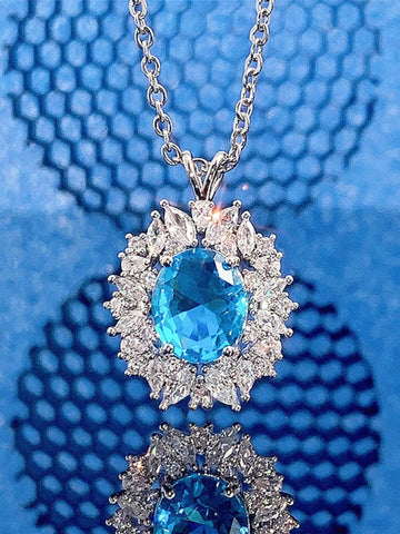 Premium Blue CZ Crystal Pendant Necklace