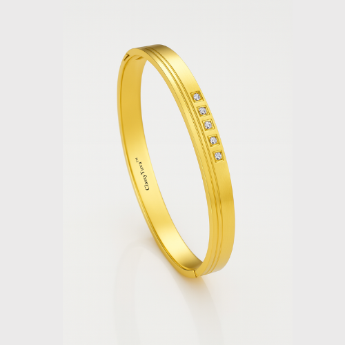 Instant Glamour: Sparkling CZ Stone Kada in 24k Gold Plated Stainless Steel